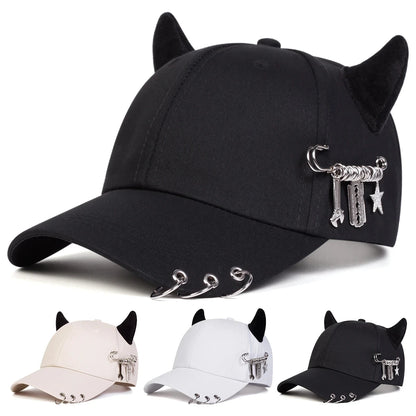 Metal rings, duckbill cap, men's and women's baseball, fashionable hip-hop cap, outdoor street personality