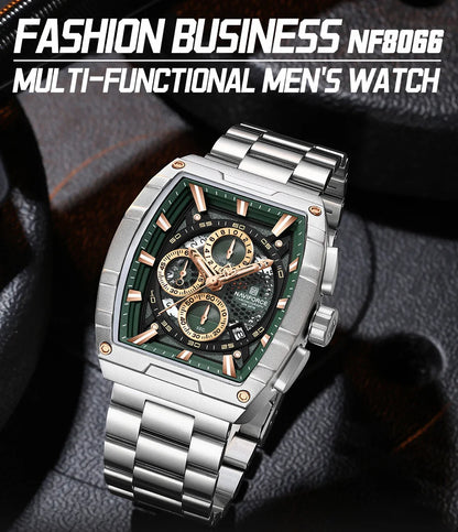NAVIFORCE Luxury Chronograph Quartz Watch for Men Fashion Tonneau Stainless Steel Man Watches Waterproof Luminous WristWatch