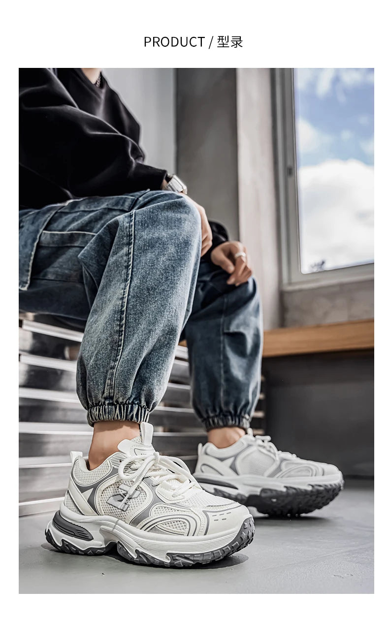 Unisex Trendy Chunky Dad Sneakers Silver Black Retro Couple Breathable Mesh Casual Platform Shoes