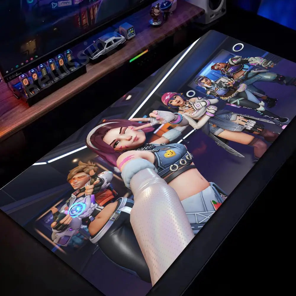 Голяма подложка за мишка за PC геймъри Overwatch, сладка розова разширена подложка за клавиатура, аксесоари за лаптоп гейминг, постелка за бюро Kawaii HD килим