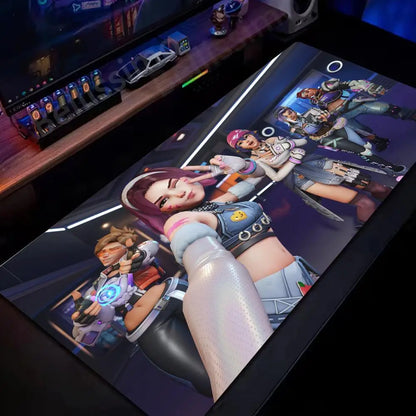 Голяма подложка за мишка за PC геймъри Overwatch, сладка розова разширена подложка за клавиатура, аксесоари за лаптоп гейминг, постелка за бюро Kawaii HD килим
