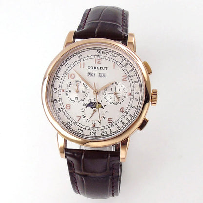Corgeut Multi Functional Watch Automatic Mechanical Watch for Men 42mm Day Date Month Year Day/Night ST1655 Movt Polished Case