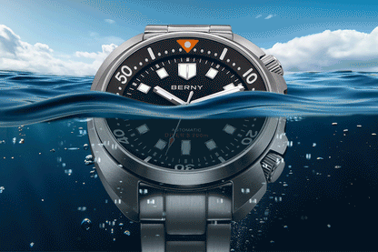 BERNY Automatic Dual Crown Diver Watch For Men Super Luminous Miyota 8215 Sapphire Swim Sport 20ATM Mechanical Men's Dive Watch