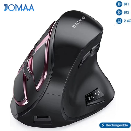 Mouse verticale wireless Jomaa 2.4G+Bluetooth per Apple Mac, laptop e notebook, 9 pulsanti, mouse gaming ricaricabile per PC e iPad