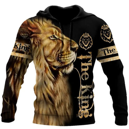 Hoodies de Outono com Leão e Lobo, Pele de Tigre Branco, Impressão 3D Integral, Sweatshirt de Homem Unissexo com Fecho, Casaco Casual de Pulôver