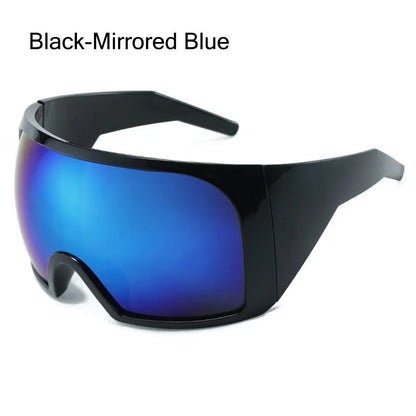 Ochelari de soare futuristici cu ramă învelitoare, lentile curbate Rave, protecție UV400, ochelari de soare supradimensionați Y2K pentru femei și bărbați