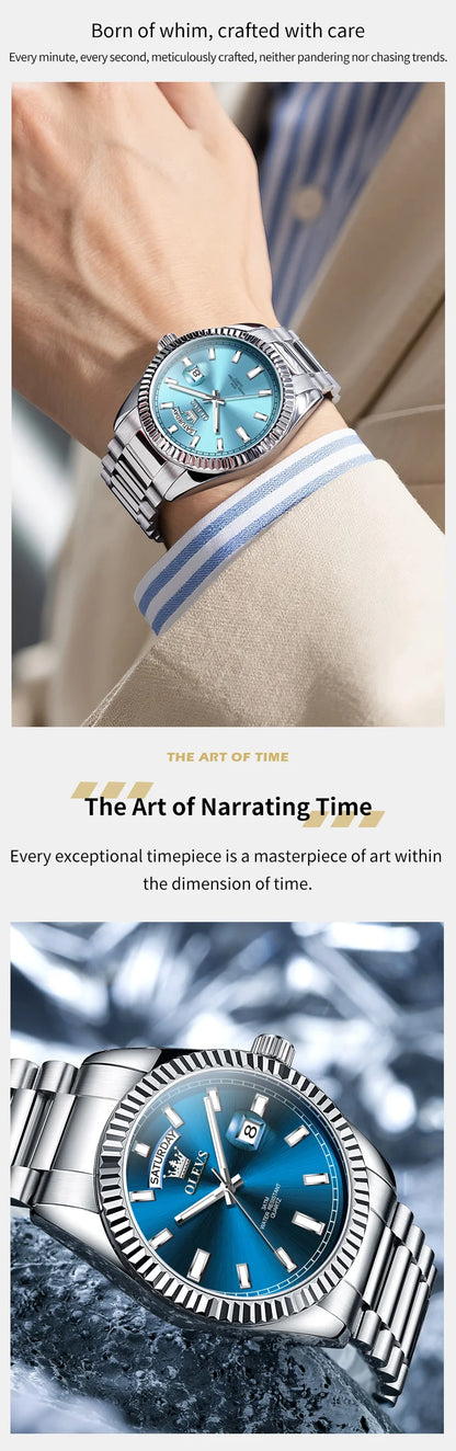 OLEVS Men's Watch Top Brand Luxury Wrist Watch For Men Fashion Rose Gold Stainless Steel Waterproof Watch Day Date Quartz Clock