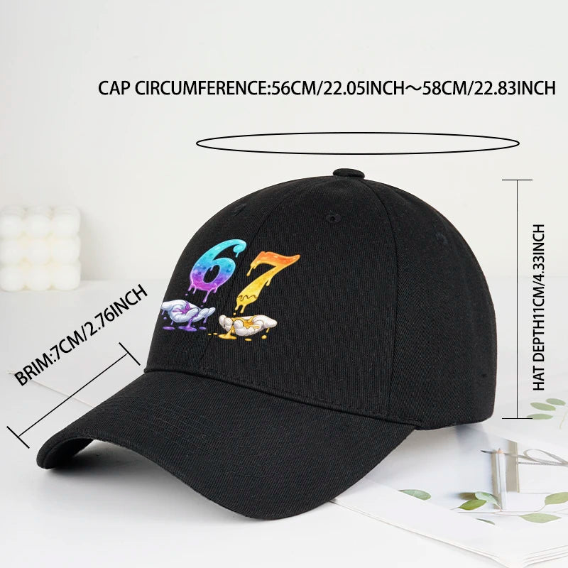 Colorful Dripping Number 67 Print Baseball Cap Adjustable Unisex Cartoon Streetwear Sun Hat