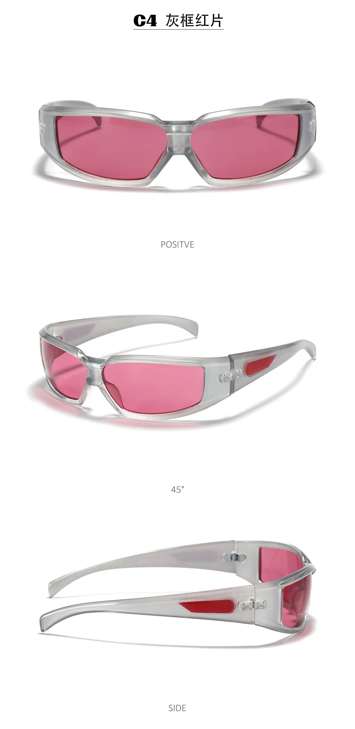 KLASSNUM Ochelari pentru femei Y2k Ochelari de soare la modă pentru bărbați, cu un design futurist și tehnologic Ochelari de soare argintii și roz pentru fete, cu protecție UV400