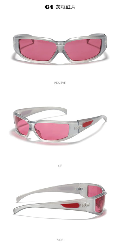 KLASSNUM Ochelari pentru femei Y2k Ochelari de soare la modă pentru bărbați, cu un design futurist și tehnologic Ochelari de soare argintii și roz pentru fete, cu protecție UV400