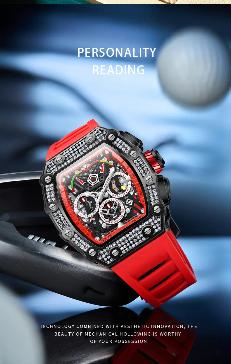 ONOLA Luxury Diamond Mechanical Wristwatches Fashion Sports Square Date Waterproof Automatic Man Watch Men Military Watch Clock