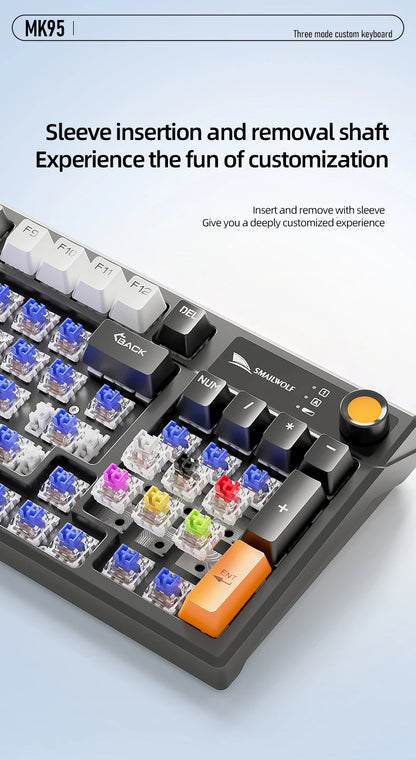 SMAILWOLF MK95 Bluetooth Wireless Three-Mode Mechanical Keyboard Korean Customized Office Gaming Laptop with RGB Lighting Effect