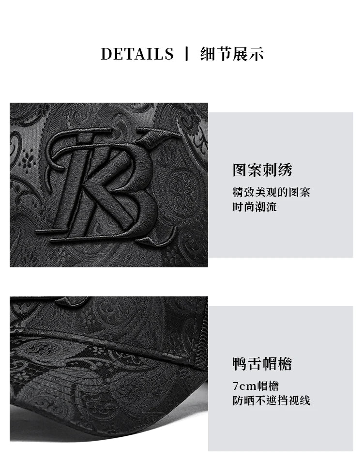 2024 Fashion Embroidery High top Baseball Cap Men's cashew print outdoor casual Cap face Trim four seasons