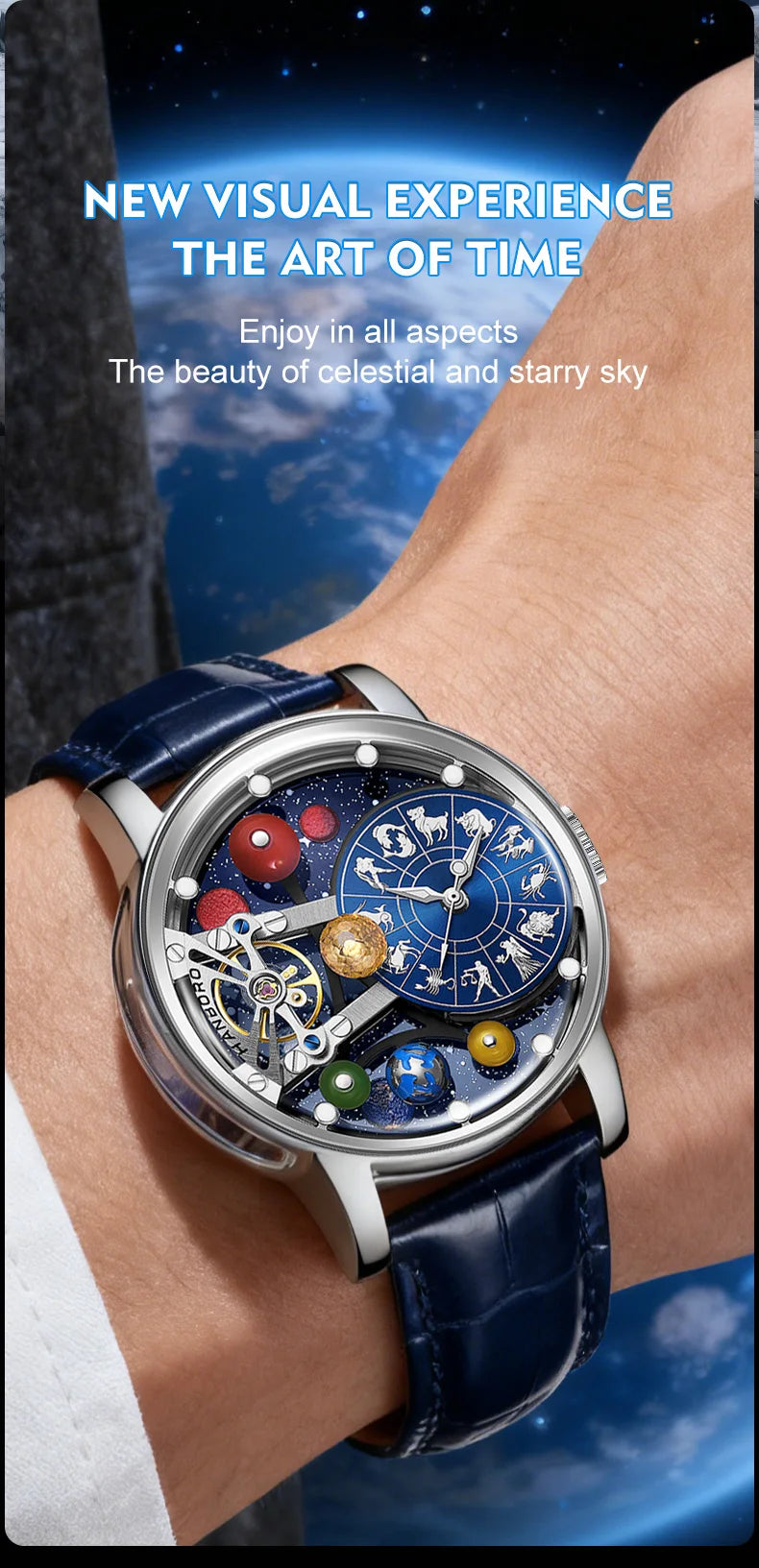 HANBORO Celestial Series 12 Constellation Men's Fully Automatic Mechanical Watch with Starry Sky Night Light Trend Watch