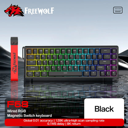FREEWOLF F68 F68Pro Gaming Keyboard Magnetic Switch 3-Mode Wireless Bluetooth Wired, 8K/1K Polling RGB Hot-Swap RT VALORANT FPS