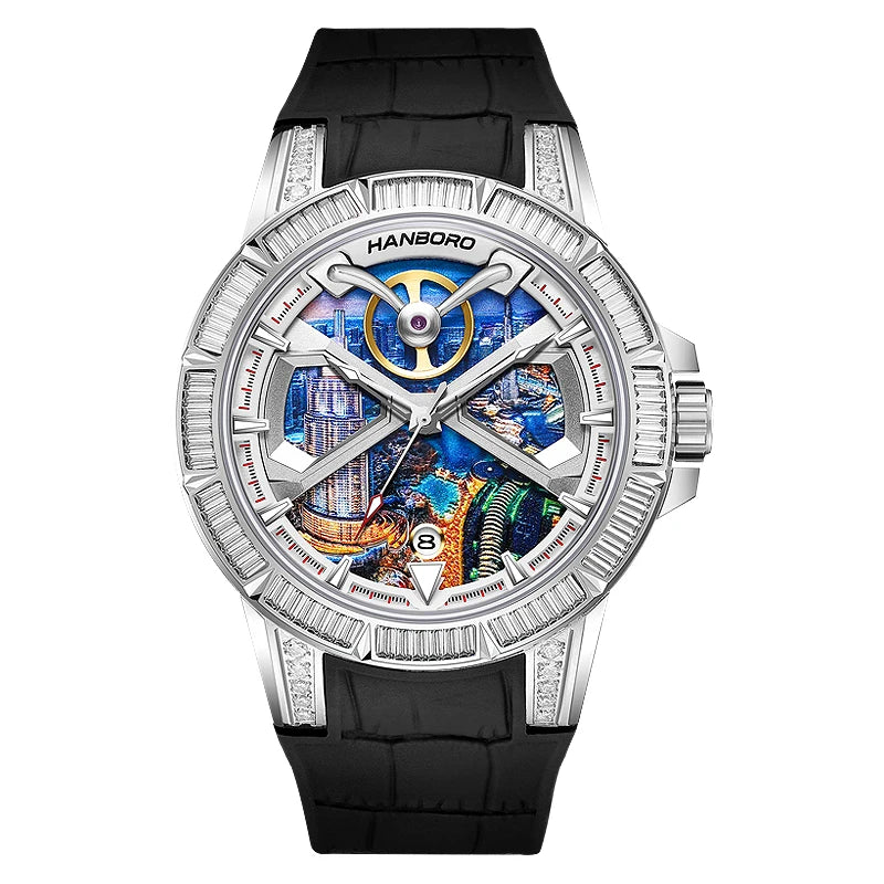 HANBORO Dubai Collection Dubai Characteristic Personalized Dial Frosted Crafted Diamonds Luxury Men's Automatic Mechanical Watch