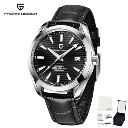 Relógio de luxo para homem PAGANI DESIGN – Modelo automático mecânico (calibre 8215), em aço inoxidável, estanque, com indicador de data e ponteiros luminescentes