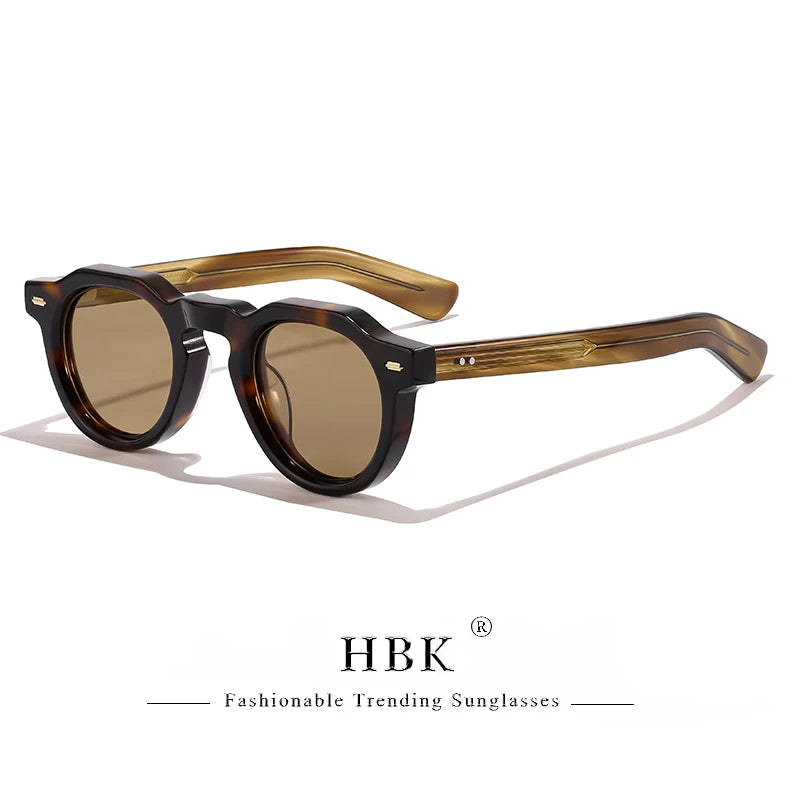 HBK Vintage – Ochelari de soare simpli, rotunzi, pentru bărbați, cu ramă mică, din acetat de înaltă calitate; ochelari de soare pentru femei, pentru petreceri, călătorii și activități în aer liber