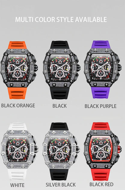 ONOLA Luxury Diamond Mechanical Wristwatches Fashion Sports Square Date Waterproof Automatic Man Watch Men Military Watch Clock