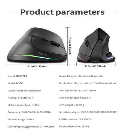 Rechargeable Wireless Vertical Mouse With Screen Display Ergonomic Mice 6 Button Programmable Gaming Mouse for Gamer Desktop