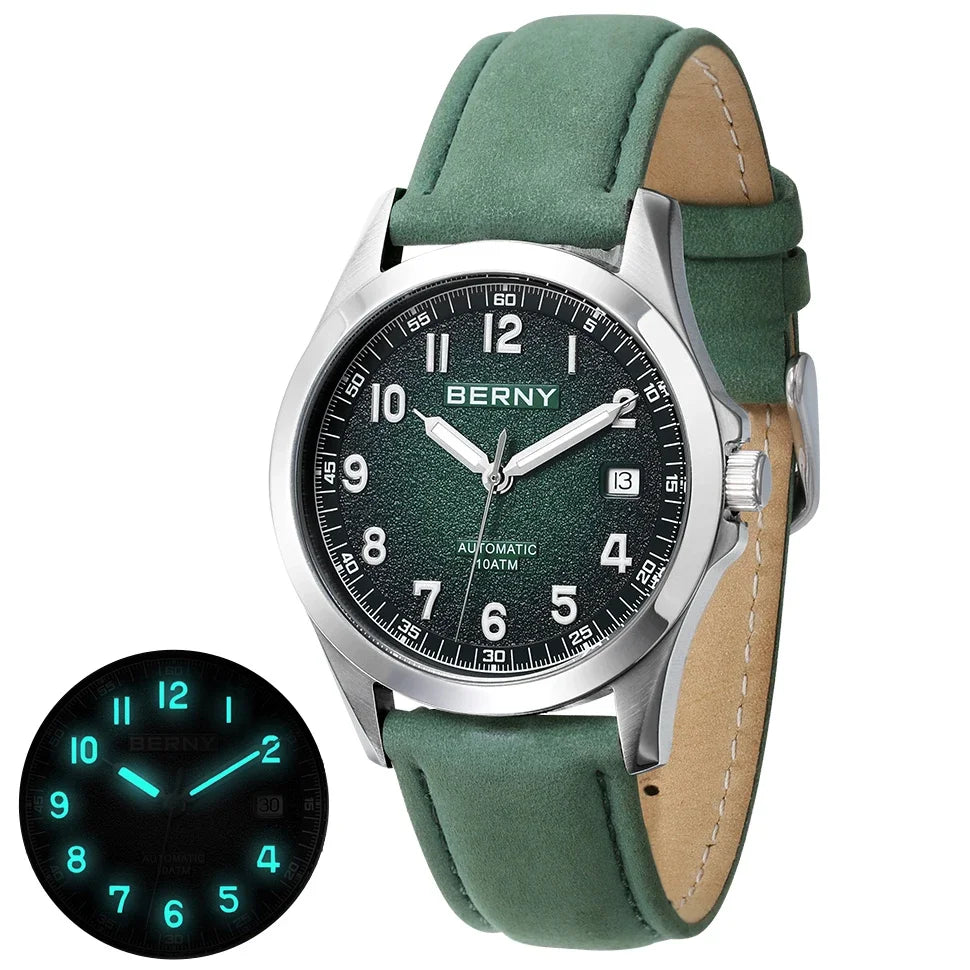 BERNY Automatic Watch Men  ST2130 Luminous Mechanical Wristwatch Sapphire Waterproof 10ATM Top Brand Luxury Watch for Men