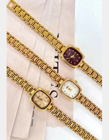 New Gold Watch Women Light Luxury Brand Waterproof Simple Retro Steel Strip Female Student Temperament Fashion Quartz Wristwatch