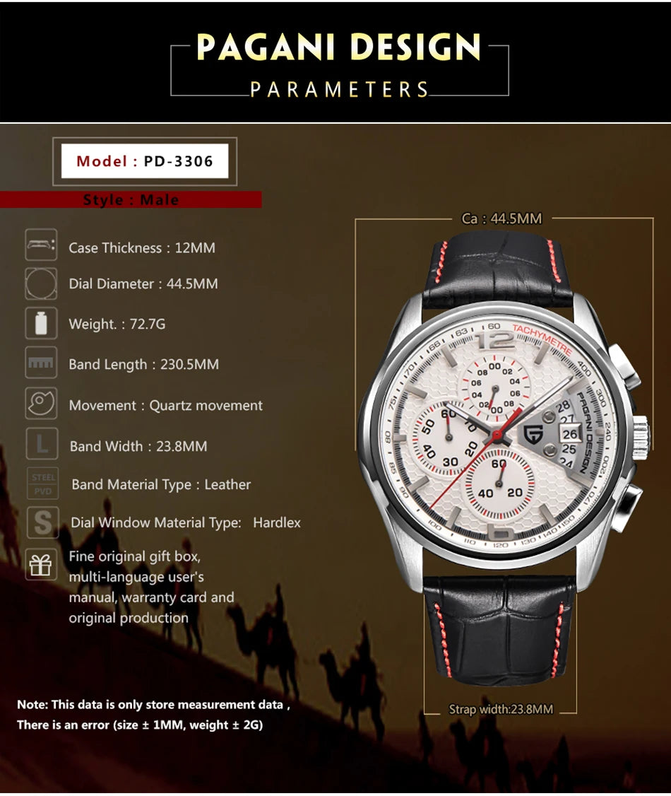 PAGANI DESIGN Watches Men Luxury Brand Multifunction Quartz Men Chronograph Sport Watch Dive 30m Casual Watch Relogio Masculino