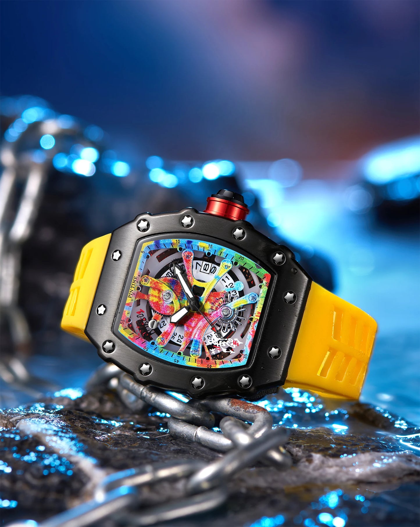 Luxury Watch Men Wrist Watches Tonneau Multifunction Graffiti Dial Auto Date Waterproof Sports Casual Clock Men Quartz Watches