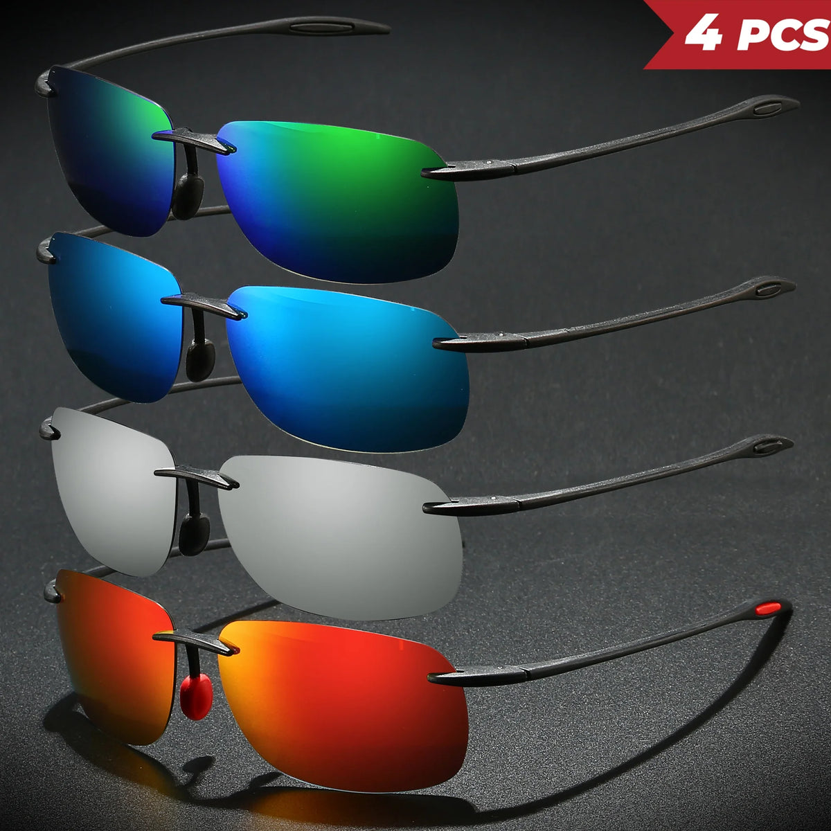 4 bucăți ochelari de soare aviator polarizați, ultra-ușori, de 11 g, cu ramă TR90 fără cadru – flexibili și confortabili, unisex, pentru condus, pescuit și activități în aer liber