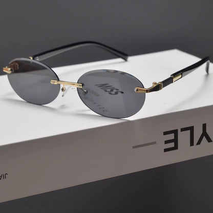 Ochelari de soare fără ramă, ovali, la modă, populari, pentru femei și bărbați, ochelari de soare mici, în formă de elipsă, pentru femei și bărbați, ochelari de petrecere și de călătorie