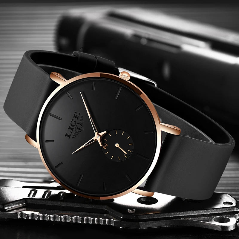 Vyriškas laikrodis „LIGE“ – sportiškas ir madingas stilius, prabangus prekės ženklas, atsparus vandeniui, minimalistinis ir itin plonas dizainas, vyriškas kvarcinis laikrodis