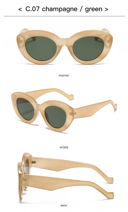 JNPCXI Ochelari de soare pentru femei, model „Cat Eye” supradimensionat, la modă, cu dungi verzi, stil retro, protecție UV400; ochelari de soare ovali pentru bărbați, la modă