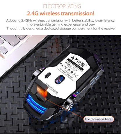 UTHAI A7 Laptop Accessories Rechargeable Wireless Mouse Mute Office Game Water Cooled Light Effect Bluetooth Mouse