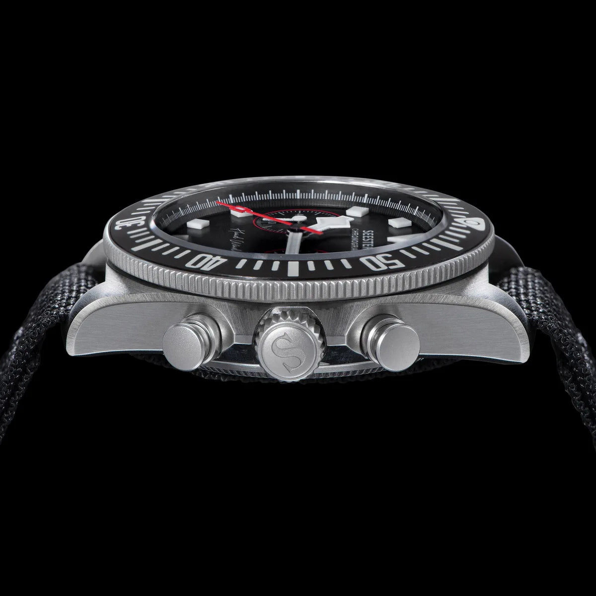 SEESTERN Chronograph Herren-Mechanikuhr Tianjin ST1901 Uhrwerk Saphirglas-Armbanduhr mit Nylon-Klettarmband, Leuchtzeigern und Skelettdesign