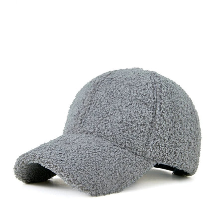 Winter Solid Color M-Label Lamb Wool Baseball Cap for Women, Outdoor Warm Casual Fashion Versatile Plush Duckbill Cap