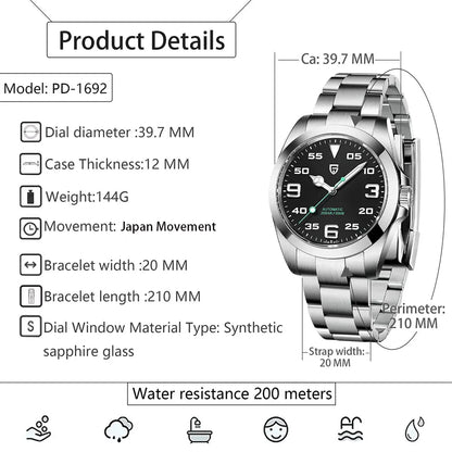 PAGANI DESIGN Top-Marken-Herrenuhr 20bar wasserdicht Mechanische Uhren Klassische Luxus-Automatikuhr für Herren mit Saphirglas