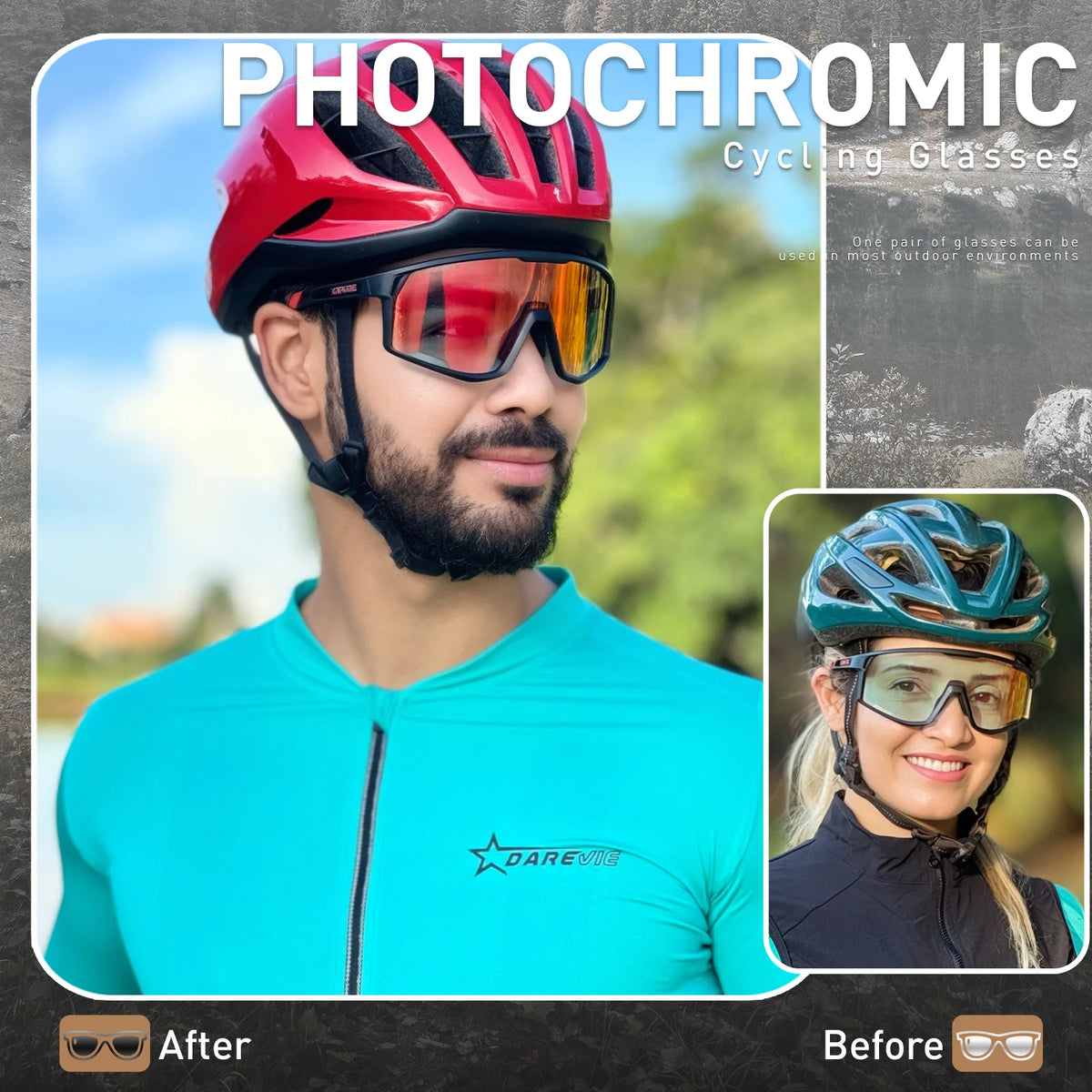KAPVOE Ochelari UV400 pentru bărbați și femei, pentru ciclism de șosea, sporturi montane, activități în aer liber, ochelari de soare fotocromatici pentru ciclism, ochelari de bicicletă