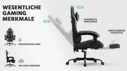Comanlai Gaming Chair with Footrest Ergonomic High Back Computer Chair with Adjustable Headrest Lumbar Support PU Swivel Chair
