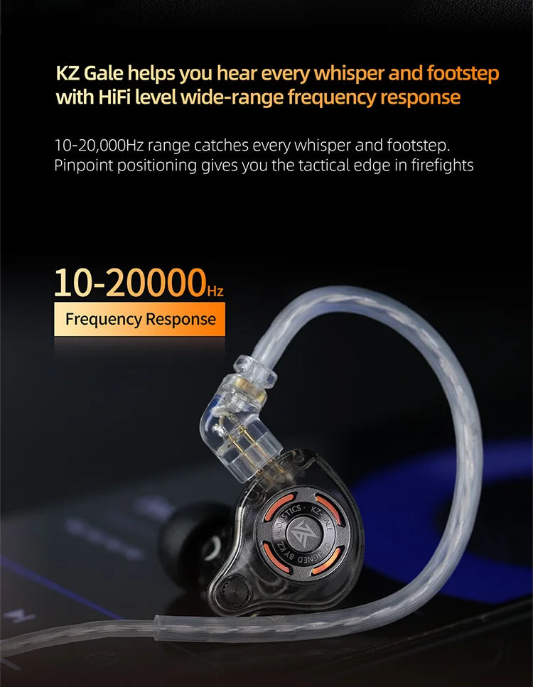 Auricolari IEM da gaming KZ Gale – In-ear monitor HiFi con driver super-lineare e cavo 2 pin rimovibile placcato argento