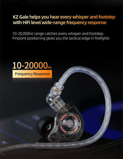Auricolari IEM da gaming KZ Gale – In-ear monitor HiFi con driver super-lineare e cavo 2 pin rimovibile placcato argento