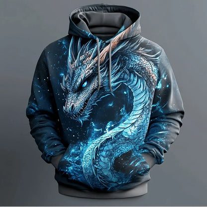 Miesten Retro Dragon Pattern -huppari, 3D-painatus, luova design, pitkähihainen rento pullover, muodikas cool oversize -malli, hengittävä vaate