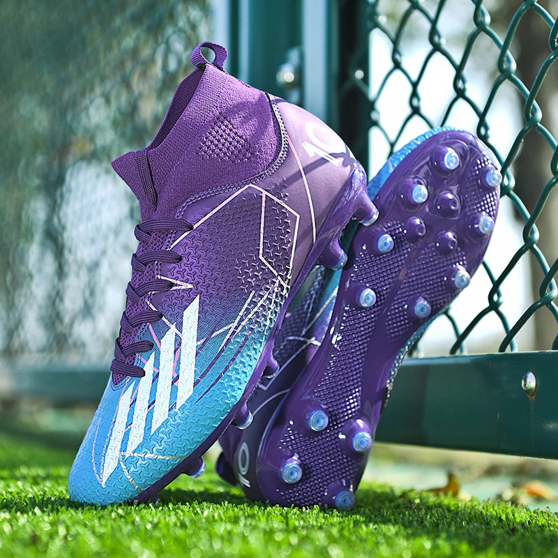 Nouvelles chaussures de football pour hommes, chaussures de sport antidérapantes ultralégères à haute cheville pour l'extérieur, chaussures de futsal antidérapantes pour l'intérieur, chaussures de football de haute qua