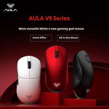 Aula V9 Ultra bezdrátová e-sportovní herní myš, duální 8k, 3 režimy, PAW 3950, 8k, 55g, lehká ergonomická myš, zakázkové příslušenství k PC