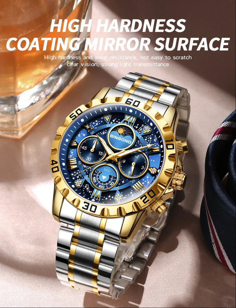 Chronograph Luxury Brand Stylish Men Luminous Wrist Watches For Male Clock Stainless Steel Band Men Business Quartz Watches