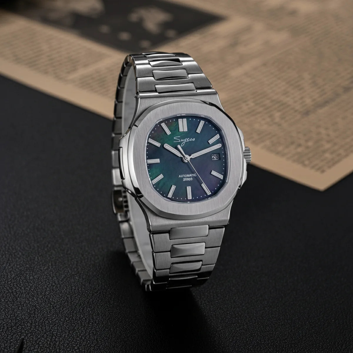 Orologio da uomo Sugess automatico meccanico, movimento Miyota 9015, quadrante MOP, luminoso, impermeabile 5bar, bracciale di lusso S466