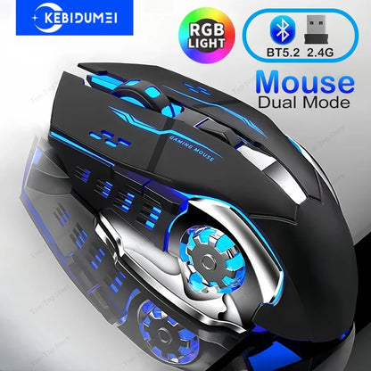 KEBIDUMEI dvourežimová myš Bluetooth 5.2, bezdrátová myš 2.4G, RGB herní myš, dobíjecí tichá myš 3600 DPI pro notebooky