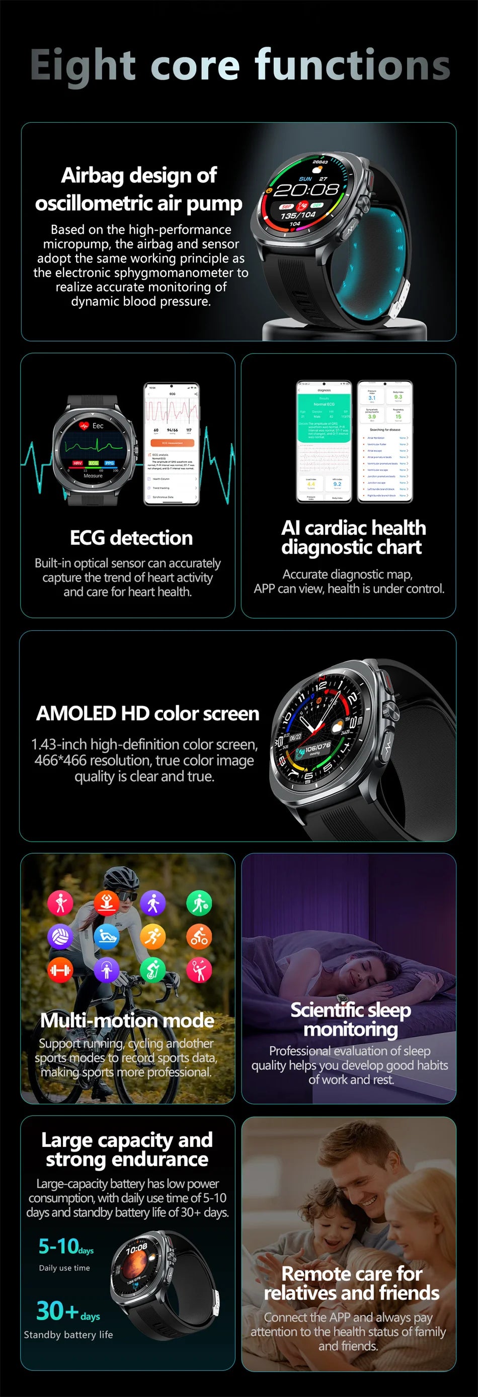 2026 New Health Track Smartwatch Air Pump Airbag True Blood Pressure Health Measure Smart Watch for Men and Women Blood Oxygen BT Call