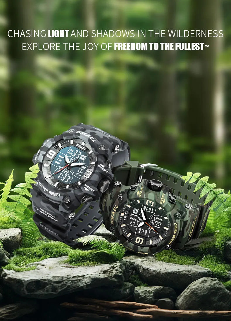 Military Watches Men Sport  Watch Waterproof Alarm Clock Dual Time Wristwatches Digital 8049B Army Watches Military