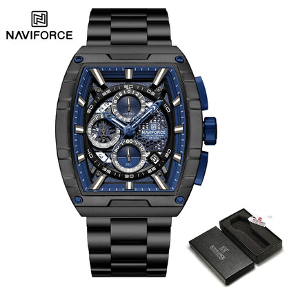 NAVIFORCE Luxury Chronograph Quartz Watch for Men Fashion Tonneau Stainless Steel Man Watches Waterproof Luminous WristWatch