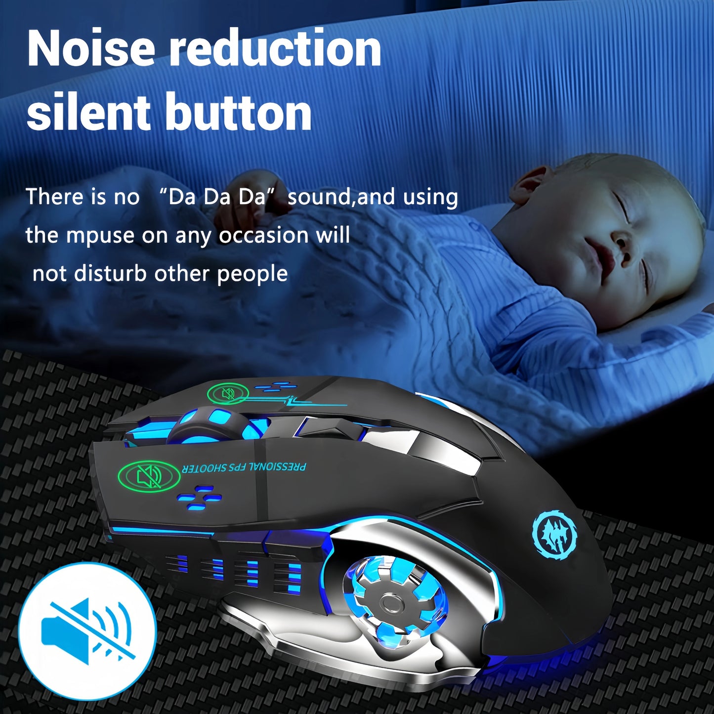 KEBIDUMEI dvourežimová myš Bluetooth 5.2, bezdrátová myš 2.4G, RGB herní myš, dobíjecí tichá myš 3600 DPI pro notebooky